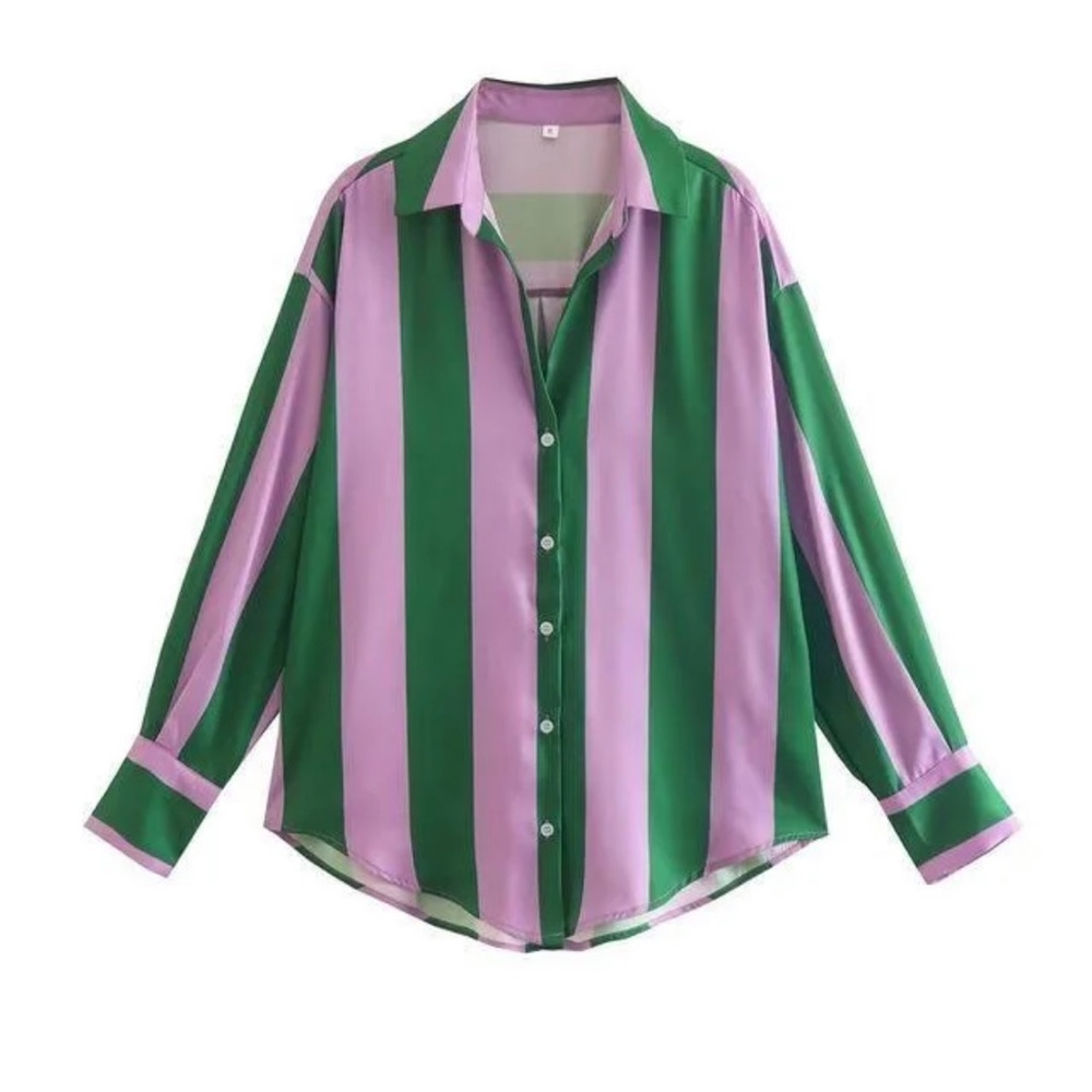 Zara purple and green striped blouse